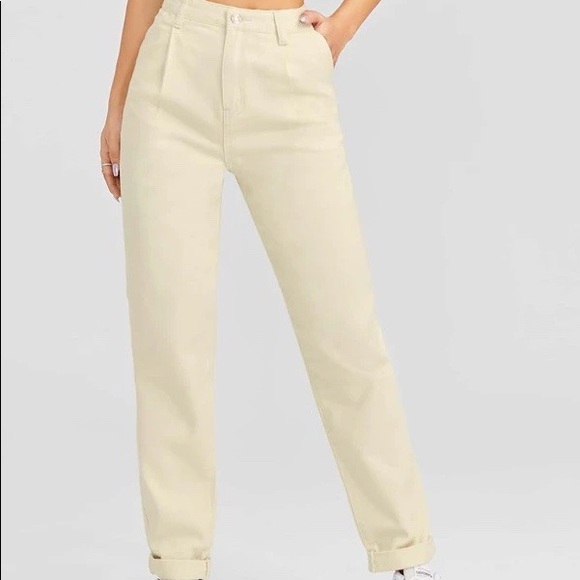 SHEIN High Waist Fold Pleat Roll Hem Jeans - Picture 3 of 4